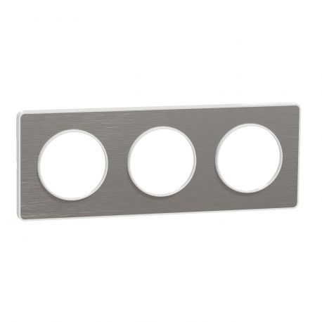 Plaque Odace Touch - Aluminium brossé avec liseré blanc - Triple horizontale / verticale 71mm