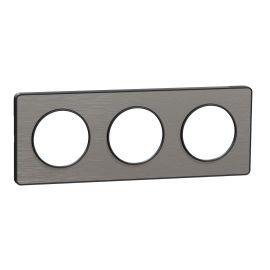 Plaque Odace Touch - Aluminium brossé avec liseré anthracite - Triple horizontale et verticale