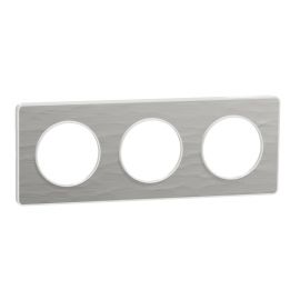 Plaque Odace Touch - Aluminium martelé avec liseré blanc - Triple horizontale / verticale 71mm