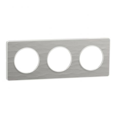 Plaque Odace Touch - Aluminium martelé avec liseré blanc - Triple horizontale / verticale 71mm