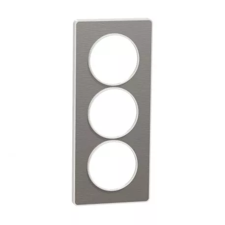 Plaque Odace Touch - Aluminium brossé avec liseré blanc - Triple verticale 57mm