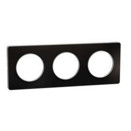Plaque Odace Touch - Aluminium brillant fumé avec liseré aluminium - Triple horizontale / verticale 71mm
