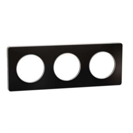 Plaque Odace Touch - Aluminium brillant fumé avec liseré aluminium - Triple horizontale / verticale 71mm
