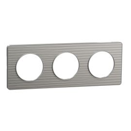 Plaque Odace Touch - Aluminium brossé croco avec liseré aluminium - Triple horizontale / verticale 71mm