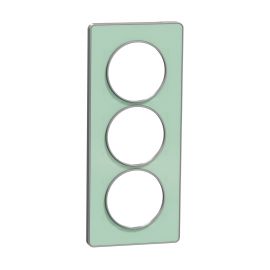 Plaque Odace Touch - Translucide vert avec liseré aluminium - Triple verticale 57mm