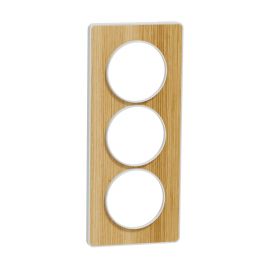 Plaque Odace Touch - Bois naturel avec liseré blanc - Triple verticale 57mm