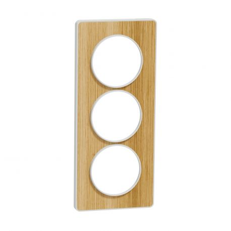 Plaque Odace Touch - Bois naturel avec liseré blanc - Triple verticale 57mm