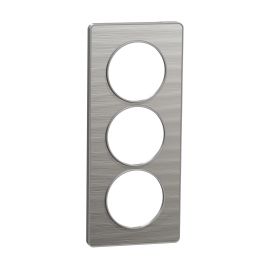 Plaque Odace Touch - Aluminium brossé croco avec liseré aluminium - Triple verticale 57mm