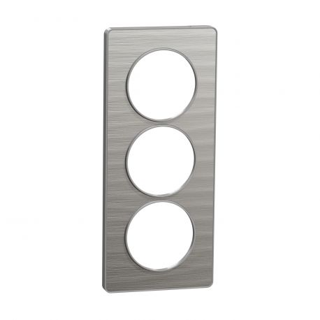 Plaque Odace Touch - Aluminium brossé croco avec liseré aluminium - Triple verticale 57mm