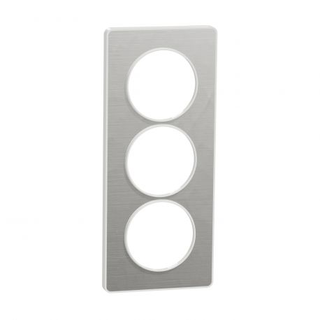 Plaque Odace Touch - Aluminium martelé avec liseré blanc - Triple verticale 57mm