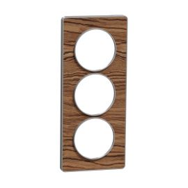 Plaque Odace Touch - Wengé avec liseré aluminium - Triple verticale 57mm