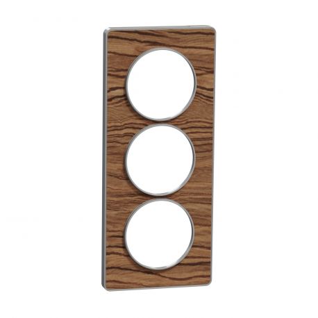 Plaque Odace Touch - Wengé avec liseré aluminium - Triple verticale 57mm