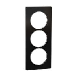 Plaque Odace Touch - Aluminium brillant fumé avec liseré aluminium - Triple verticale 57mm