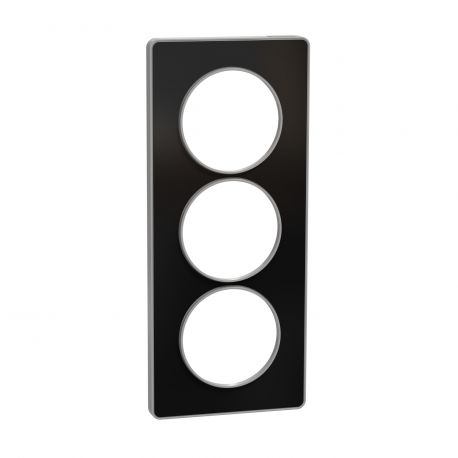 Plaque Odace Touch - Aluminium brillant fumé avec liseré aluminium - Triple verticale 57mm