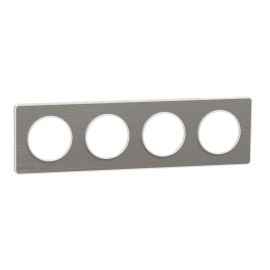 Plaque Odace Touch - Aluminium brossé avec liseré blanc - Quadruple horizontale / verticale 71mm