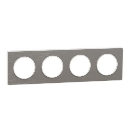 Plaque Odace Touch - Aluminium brossé avec liseré blanc - Quadruple horizontale / verticale 71mm