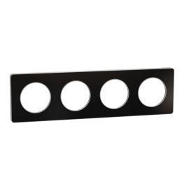 Plaque Odace Touch - Aluminium brillant fumé avec liseré aluminium - Quadruple horizontale / verticale 71mm