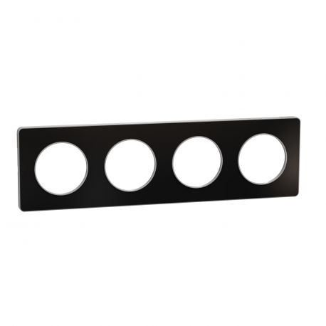 Plaque Odace Touch - Aluminium brillant fumé avec liseré aluminium - Quadruple horizontale / verticale 71mm