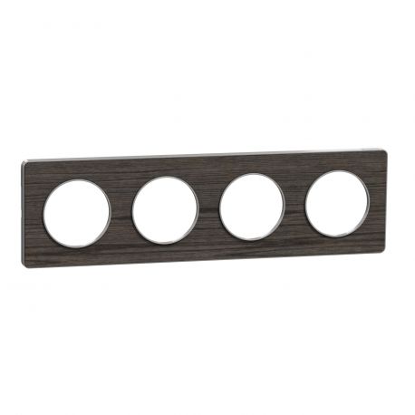 Plaque Odace Touch - Chêne astrakan noir avec liseré aluminium - Quadruple horizontale / verticale 71mm