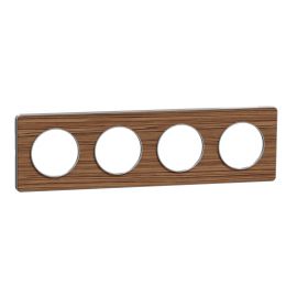 Plaque Odace Touch - Wengé avec liseré aluminium - Quadruple horizontale / verticale 71mm