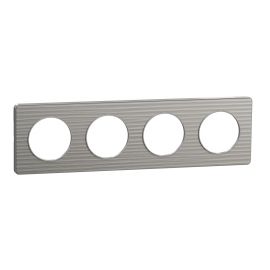 Plaque Odace Touch - Aluminium brossé croco avec liseré aluminium - Quadruple horizontale / verticale 71mm