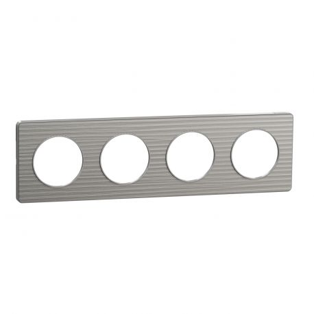 Plaque Odace Touch - Aluminium brossé croco avec liseré aluminium - Quadruple horizontale / verticale 71mm