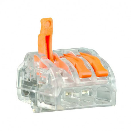 Borne de connexion à levier 3 entrées Capri - Pour fils souples et rigides 0,2 a 4mm2 - 24A - 450V