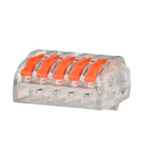 Borne de connexion à levier 5 entrées Capri - Pour fils souples et rigides 0,2 a 4mm2 - 24A - 450V
