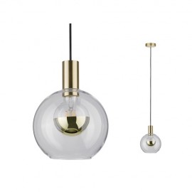 KDO Suspension Esben - E27 - 20W Max - Sans ampoule - Verre clair/Laiton brossé