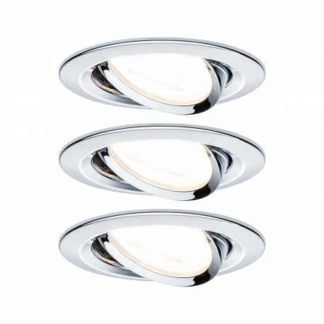 Kit de 3 spots encastrés Nova orientable Paulmann - Ø 84mm - GU10 - 2700K - Chrome