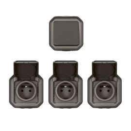 Lot de 3 prises 2P+T + 1 va-et-vient Plexo Legrand - Anthracite
