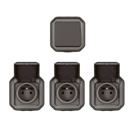 Lot de 3 prises 2P+T + 1 va-et-vient Plexo Legrand - Anthracite