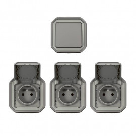 Lot de 48 pièces Plexo Legrand - 36 prises 2P+T + 12 va-et-vients - Gris