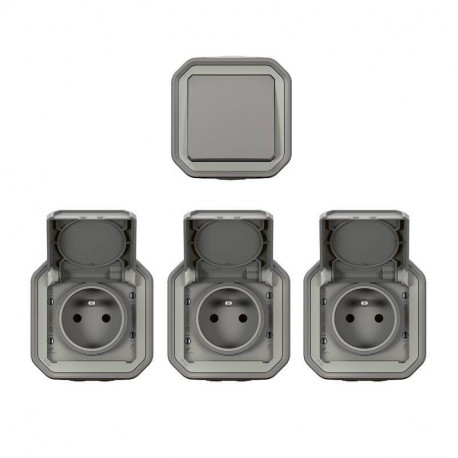 Lot de 48 pièces Plexo Legrand - 36 prises 2P+T + 12 va-et-vients - Gris