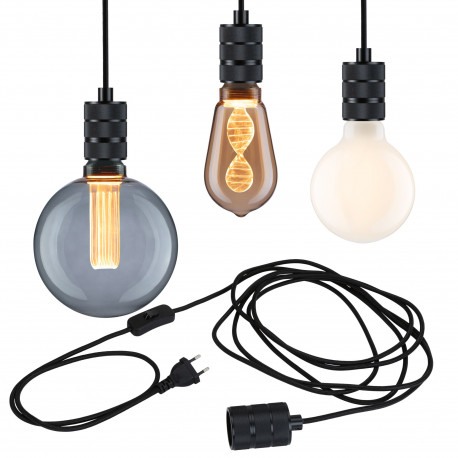 Suspension Neordic Tilla avec prise Paulmann - E27 - 20W max - 230V - Noir graphite