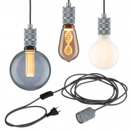 Suspension Neordic Tilla avec prise Paulmann - E27 - 20W max - 230V - Gris alu