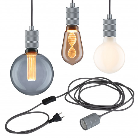 Suspension Neordic Tilla avec prise Paulmann - E27 - 20W max - 230V - Gris alu