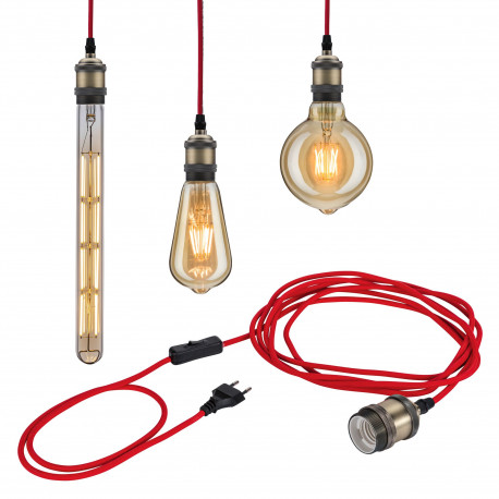 Suspension Neordic Eldar avec prise Paulmann - E27 - 20W max - 230V - Rouge/ Nickel