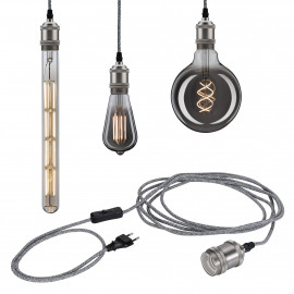 Suspension Neordic Eldar avec prise Paulmann - E27 - 20W max - 230V - Gris/Nickel