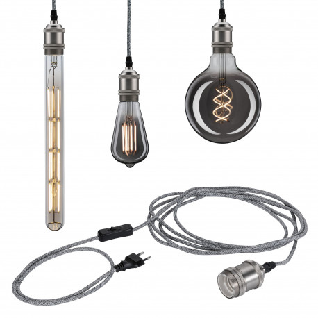 Suspension Neordic Eldar avec prise Paulmann - E27 - 20W max - 230V - Gris/Nickel