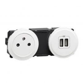 Prise précablée Surface 2 P+T 16A + chargeur USB - complet Blanc