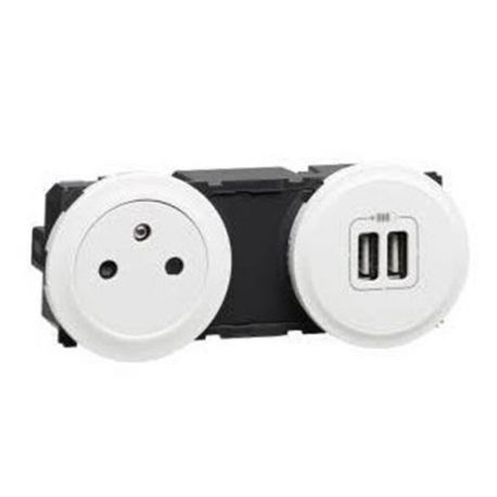 Prise précablée Surface 2 P+T 16A + chargeur USB - complet Blanc
