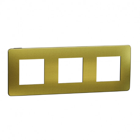 Plaque Unica Studio Metal N Schneider Electric - 3x2 modules - 3 postes - Or avec liseré anthracite
