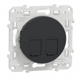 Prise double RJ45 Odace Schneider Electric - Anthracite - Sans connecteur (empreinte Infraplus)