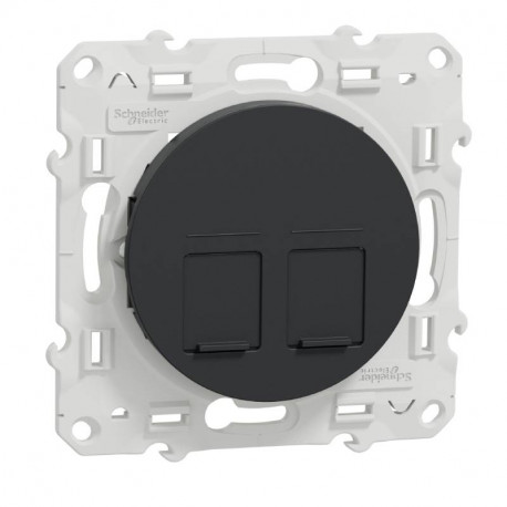 Prise double RJ45 Odace Schneider Electric - Anthracite - Sans connecteur (empreinte Infraplus)