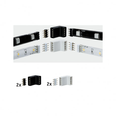 Lot de 4 connecteurs d'angle pour profilé Function Paulmann - 60W max - Noir/ Blanc