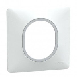 Plaque de finition Ovalis Schneider Electric - 1 poste - Blanc avec bague effet Argent Chromé