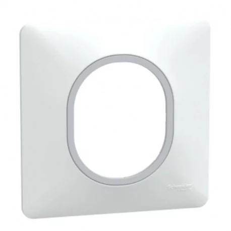 Plaque de finition Ovalis Schneider Electric - 1 poste - Blanc avec bague effet Argent Chromé