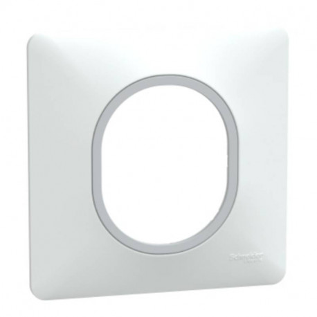 Plaque de finition Ovalis Schneider - 1 poste - Blanc avec bague effet Argent Chromé