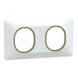 Plaque de finition Ovalis Schneider Electric - 2 postes - Horizontal - Blanc bague Laiton